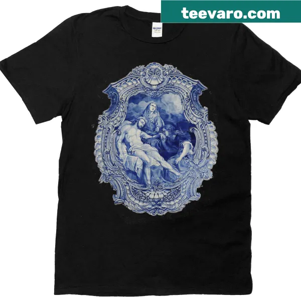 Blue sacred azulejo tile art t-shirt inspired by Portugal