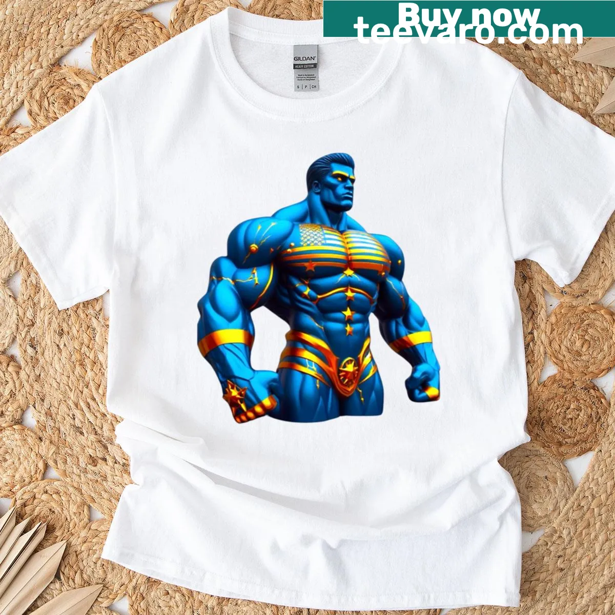 Motivational T-shirt with a powerful bodybuilder illustration for fitness enthusiasts. — on a men's t-shirt