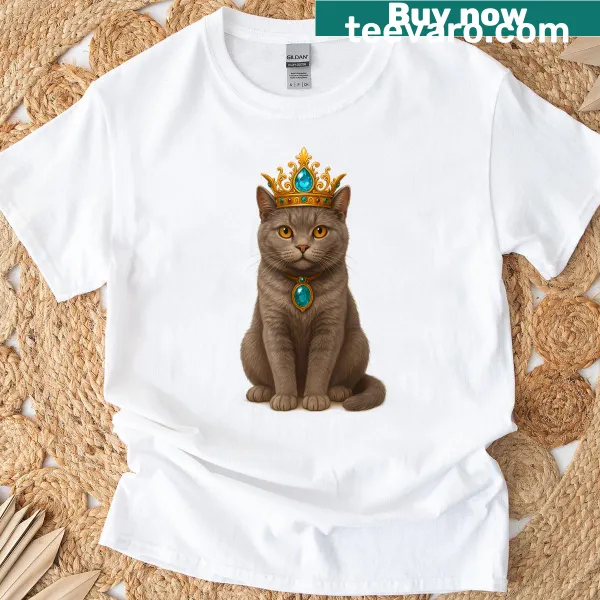 Illustrated crown cat design on a T-shirt for cat lovers