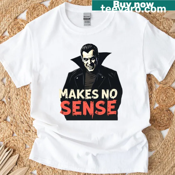 Cartoon graphic of Dracula on a spooky T-shirt