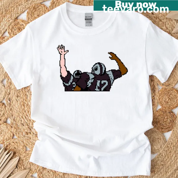 T-shirt featuring Raiders Tecmo Bowl touchdown celebration graphic.