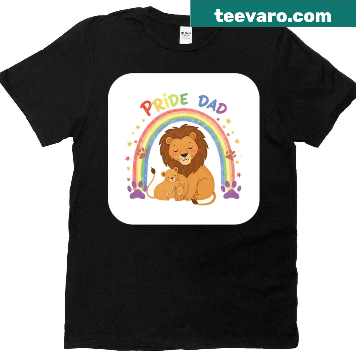 Rainbow graphic with 'Pride Dad' text on a T-shirt — on a men's t-shirt
