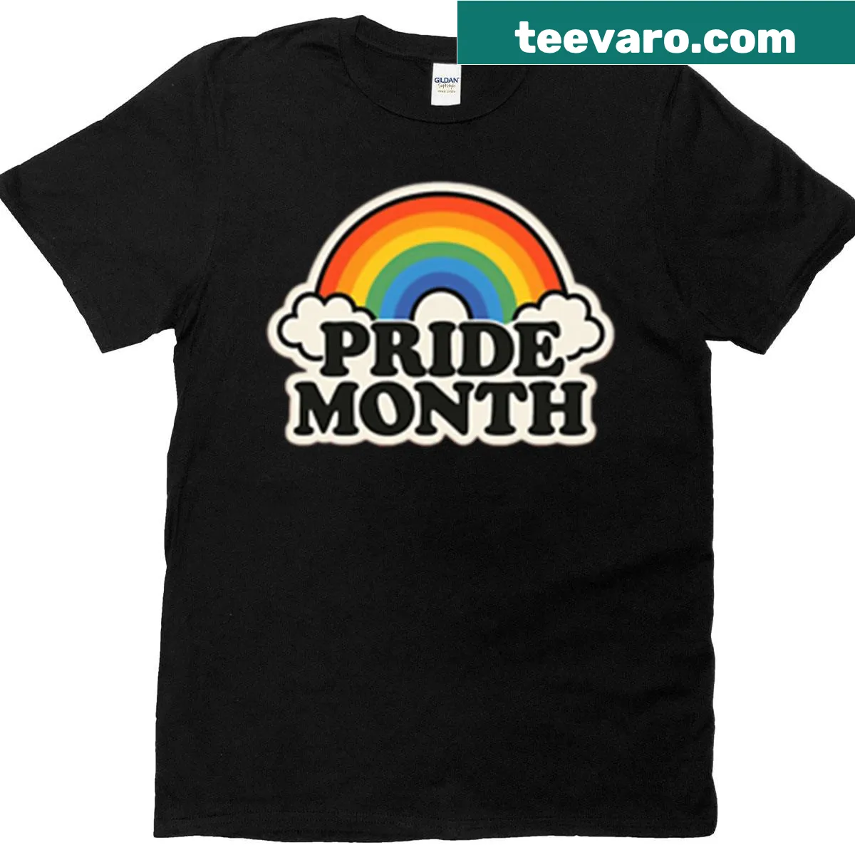 Typographic design celebrating Pride Month with vibrant letters. — on a men's t-shirt