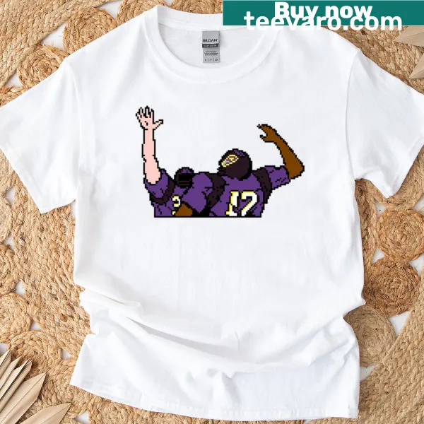 Illustration of a Ravens Tecmo Bowl celebration on a T-shirt