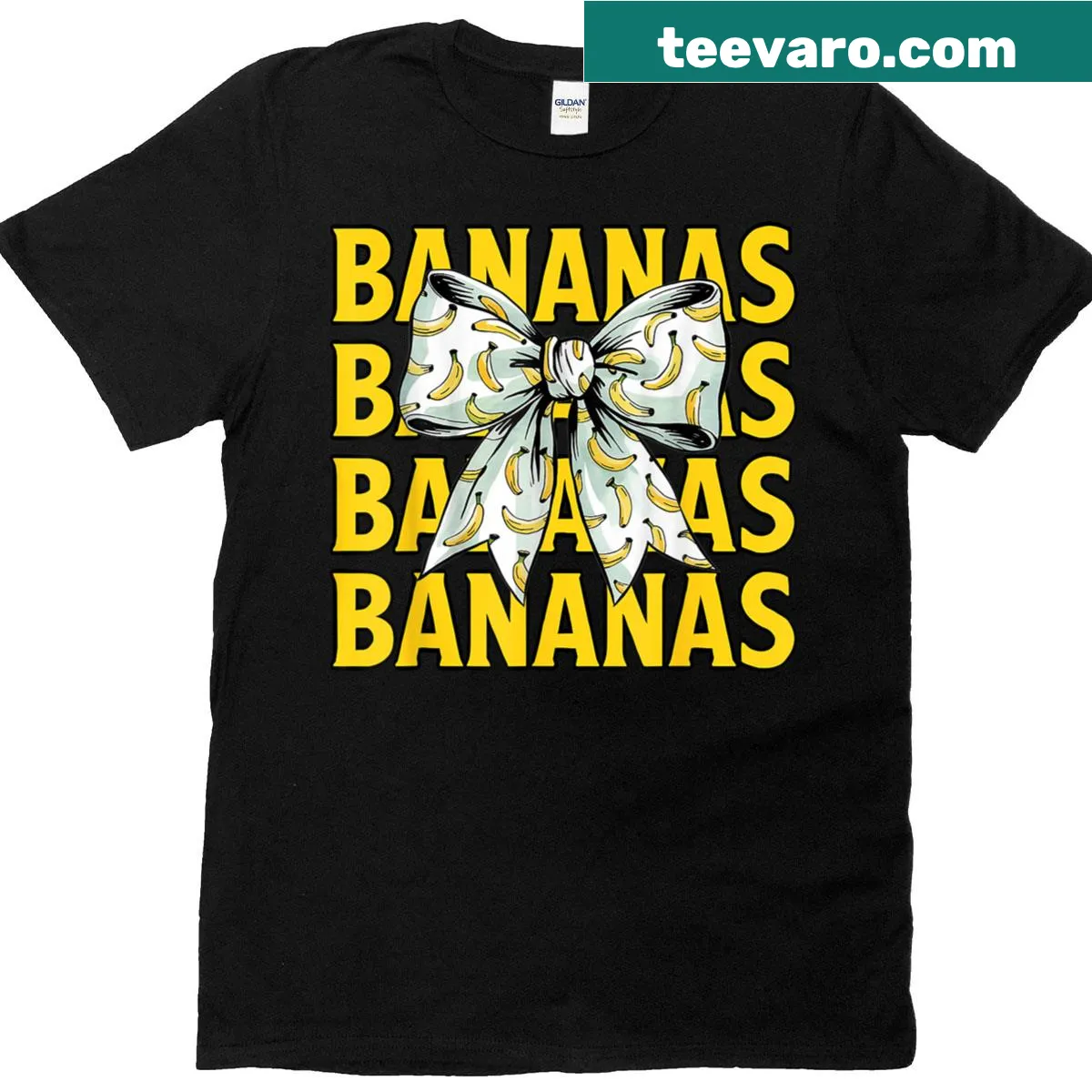 Retro banana graphic with bow on T-shirt — on a men's t-shirt