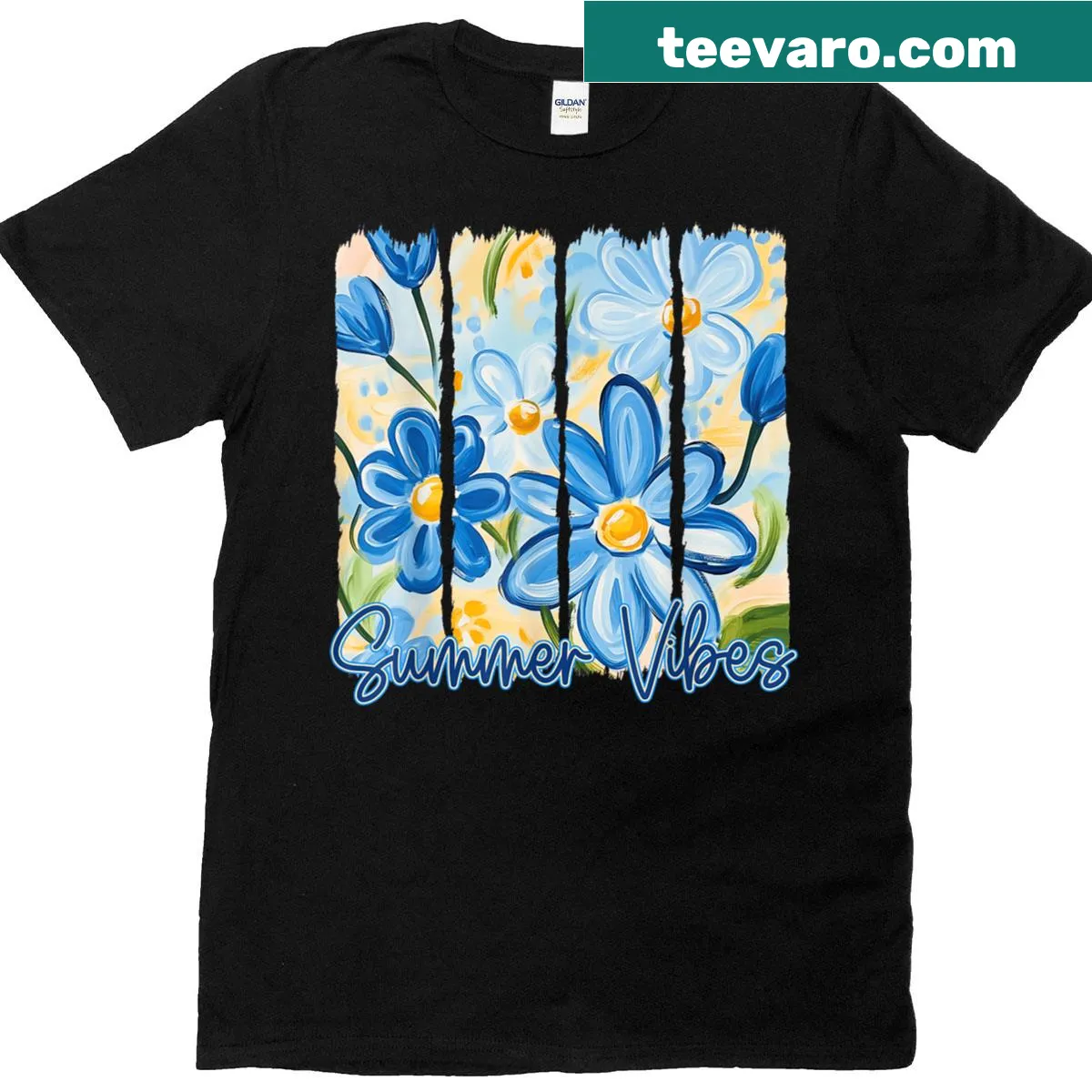 Retro Daisy Flower T-shirt with summer vibes and cheerful floral design. — on a men's t-shirt