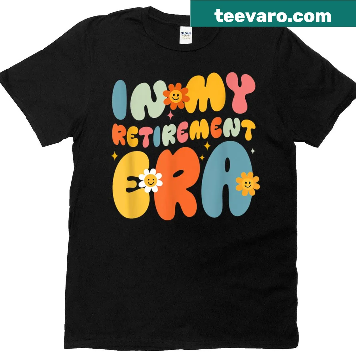 Funny retirement t-shirt with Groovy In My Retirement Era text — on a men's t-shirt