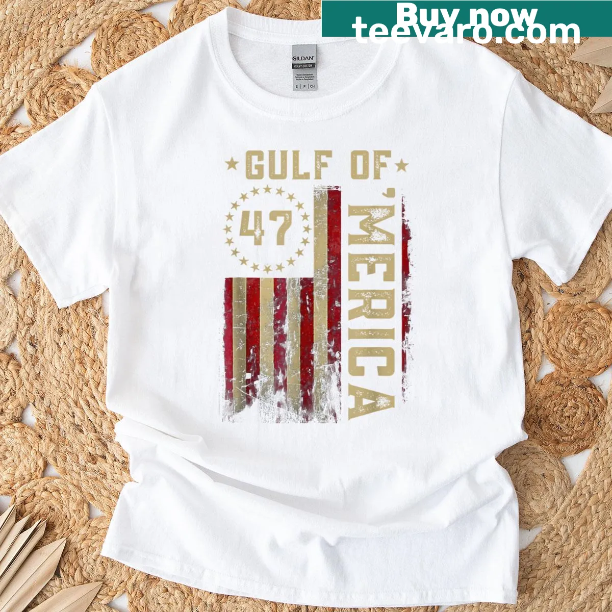 Patriotic t-shirt with Retro Gulf Of USA and American flag — on a men's t-shirt