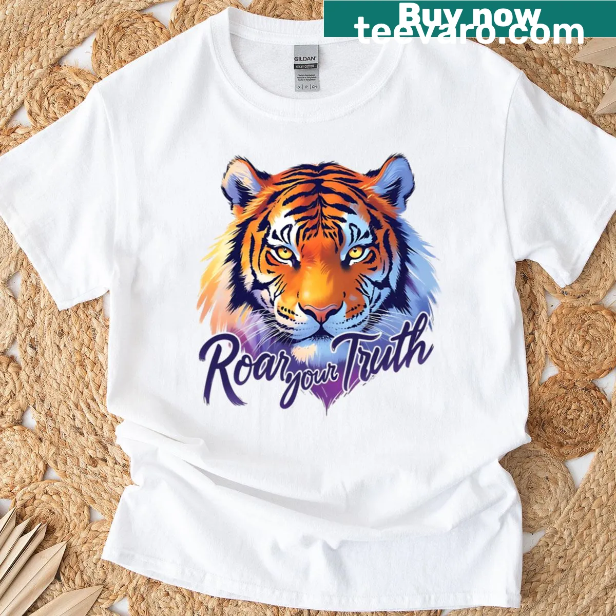 Empowerment t-shirt featuring a fierce tiger illustration with motivational text — on a men's t-shirt