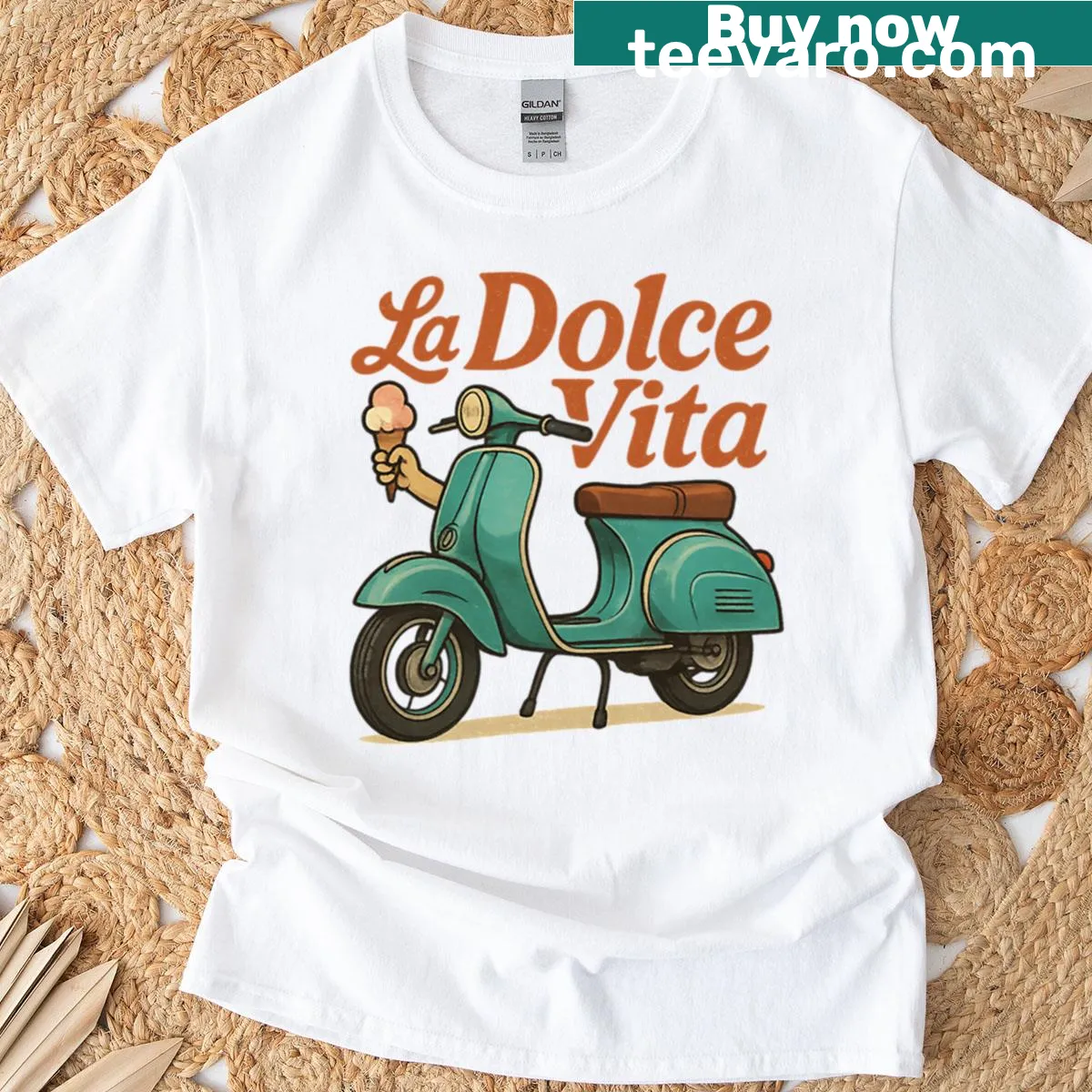 Artistic T-shirt featuring iconic Roman landmarks and 'La Dolce Vita' text — on a men's t-shirt