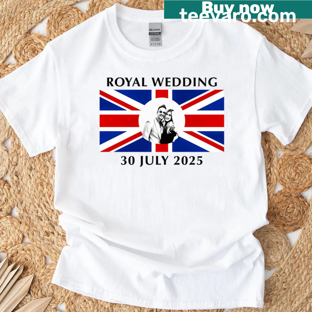 Commemorative T-shirt celebrating Royal Wedding 2025 with elegant text — on a men's t-shirt