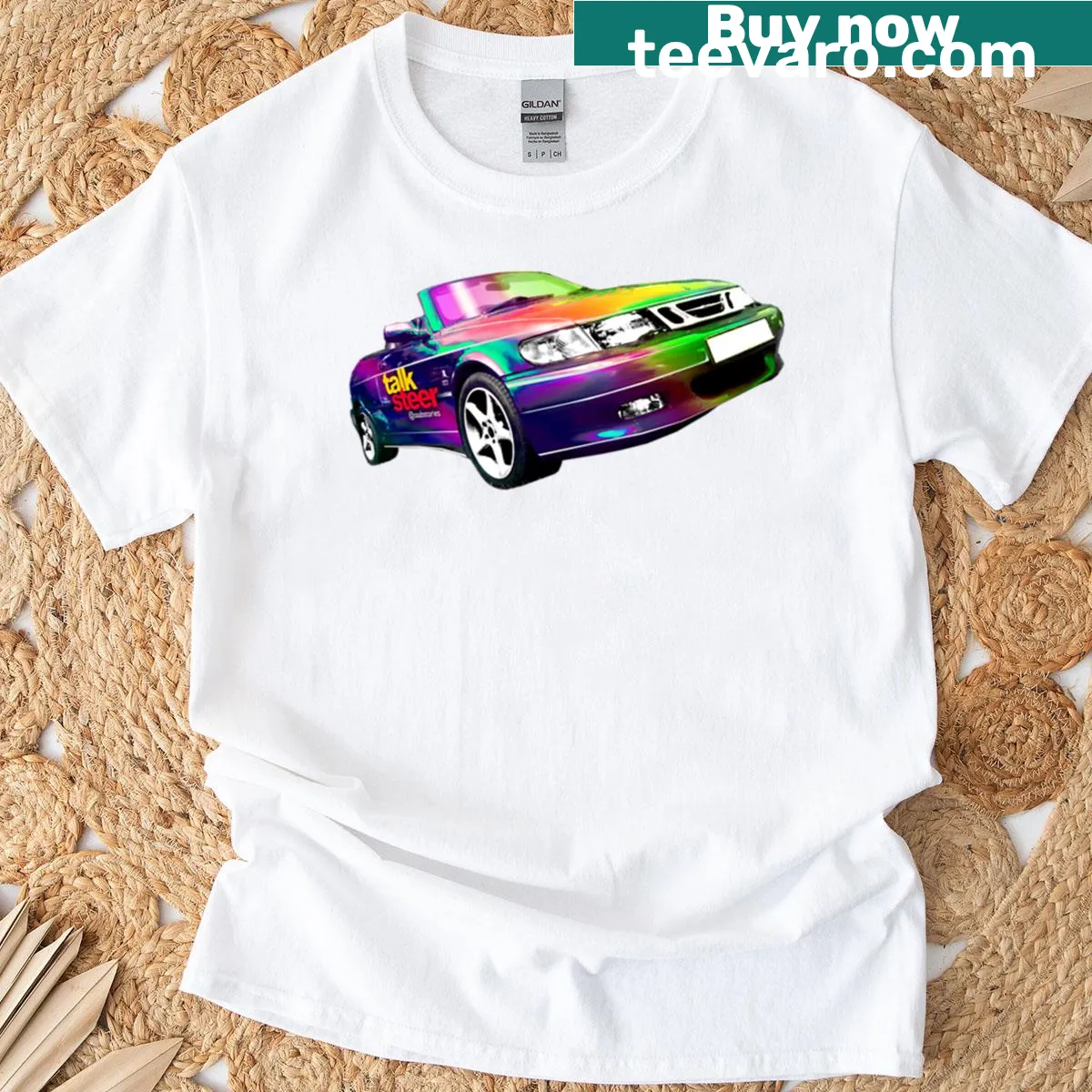 Illustration of Saab 93 Viggen with a dynamic color splash — on a men's t-shirt