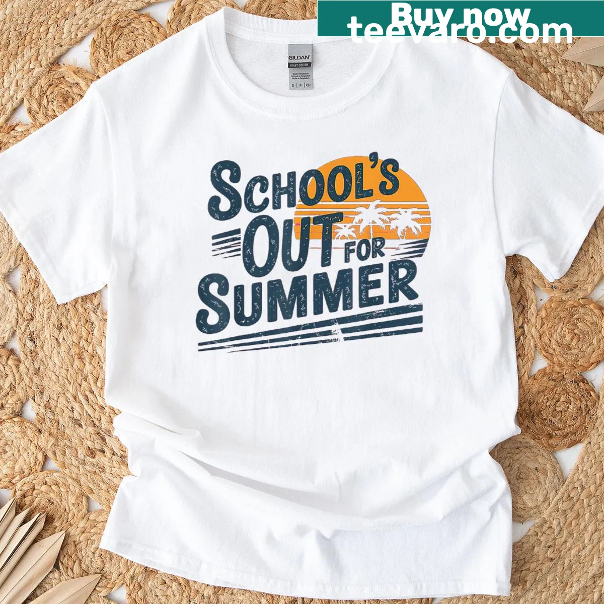 Cheerful 'Schools Out For Summer' text on T-shirt — on a men's t-shirt