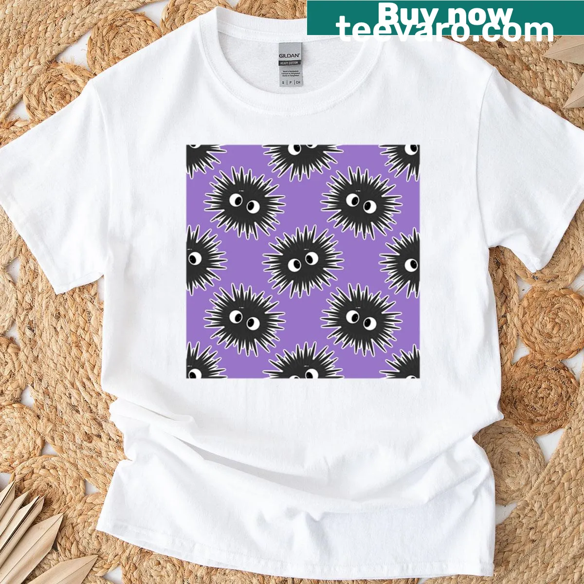 Cartoon sea urchin pattern t-shirt with a playful theme — on a men's t-shirt