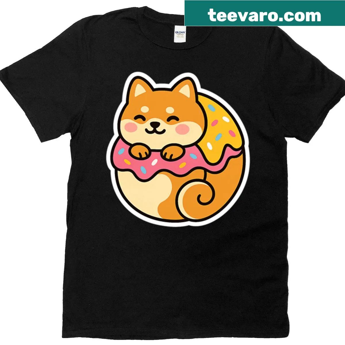 Kawaii Shiba Inu donut graphic T-shirt for dog lovers — on a men's t-shirt