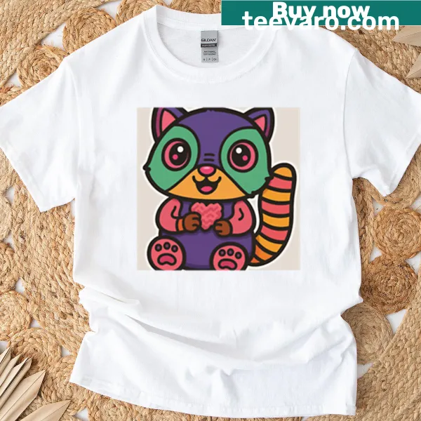 T-shirt with a cheerful raccoon holding a heart