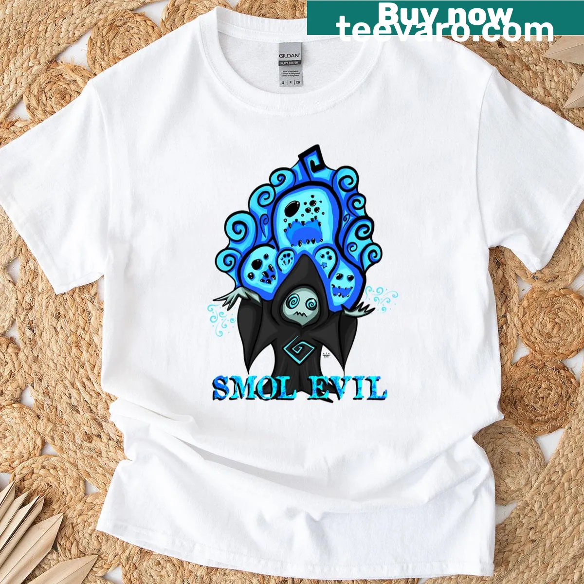 Cartoon t-shirt featuring the character Smol Evil Ice — on a men's t-shirt