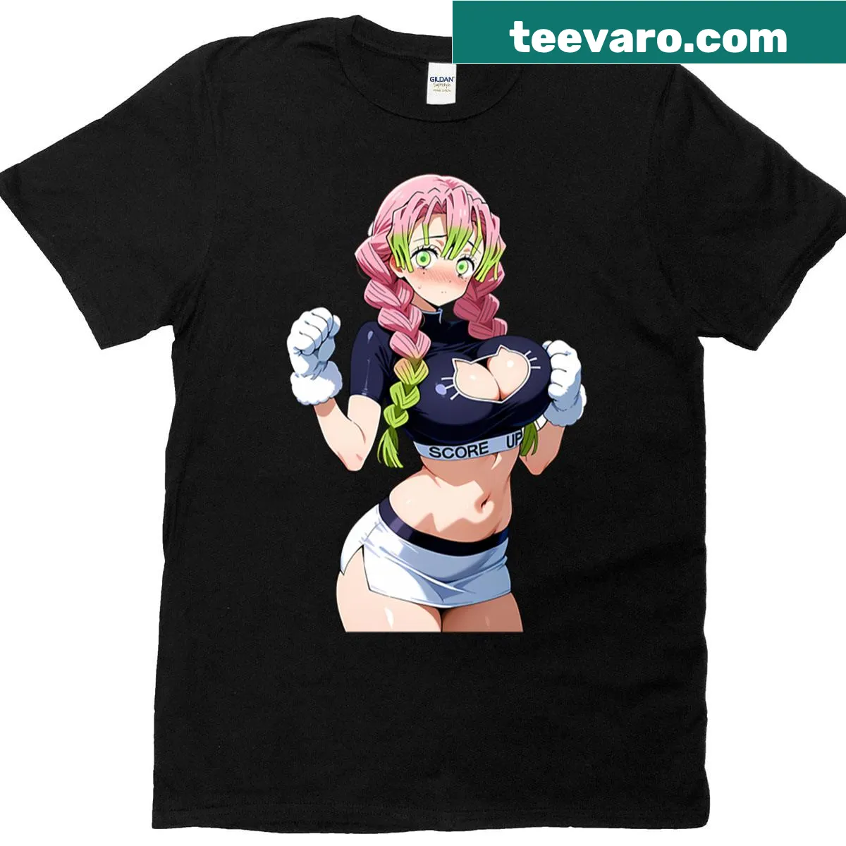 Cartoon design featuring Mitsuri from anime in a sporty style — on a men's t-shirt