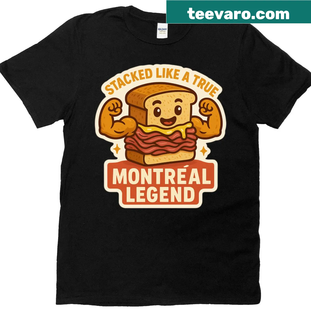 Funny Montreal smoked meat sandwich graphic T-shirt — on a men's t-shirt