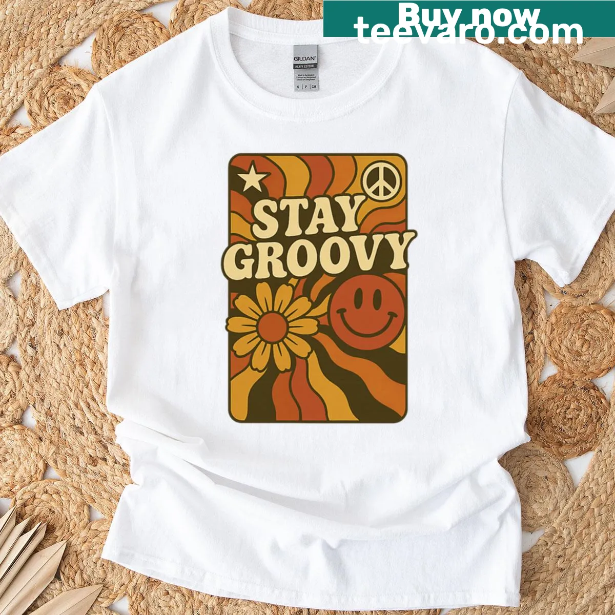 Stay Groovy phrase on a playful T-shirt — on a men's t-shirt