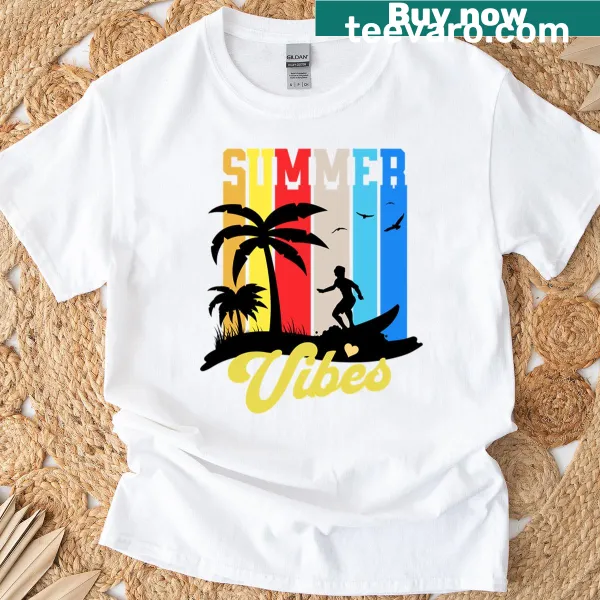 Illustration of summer vibes and beach scenes on T-shirt
