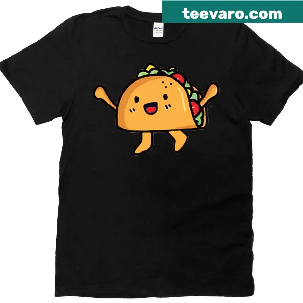 Cartoon taco sticker graphic on a T-shirt