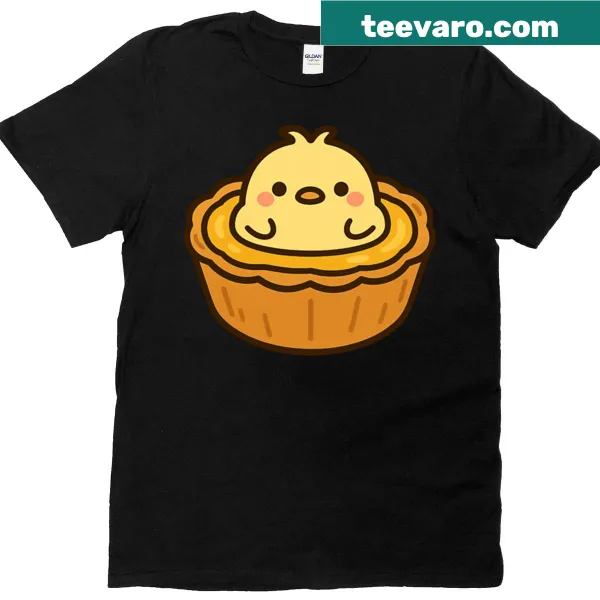 Kawaii chick on egg tart graphic t-shirt for dessert lovers