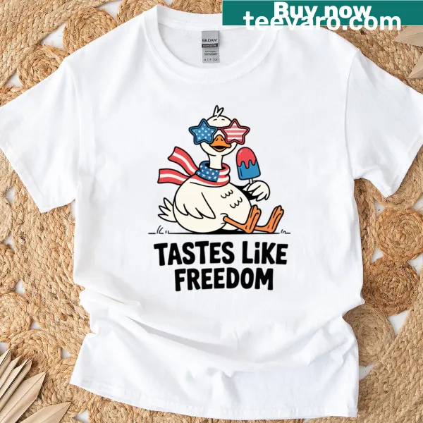 Funny T-shirt featuring a goose with a popsicle for Fourth of July