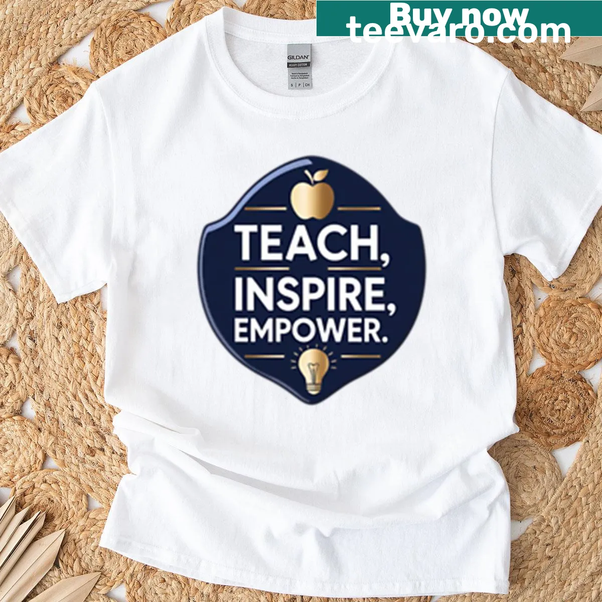 Motivational teacher quote tee with 'Teach Inspire Empower' text — on a men's t-shirt