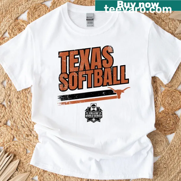 Texas Softball illustration on women's College World Series striped t-shirt