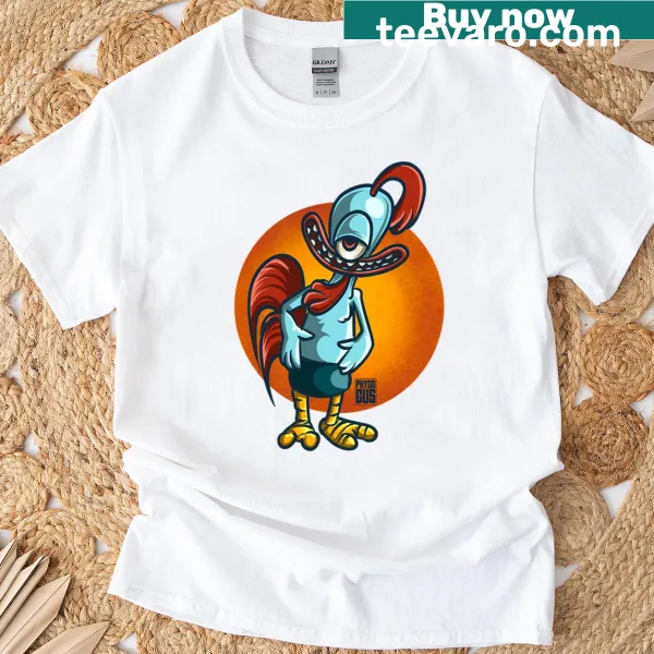 Illustration of a whimsical imaginary rooster on a t-shirt
