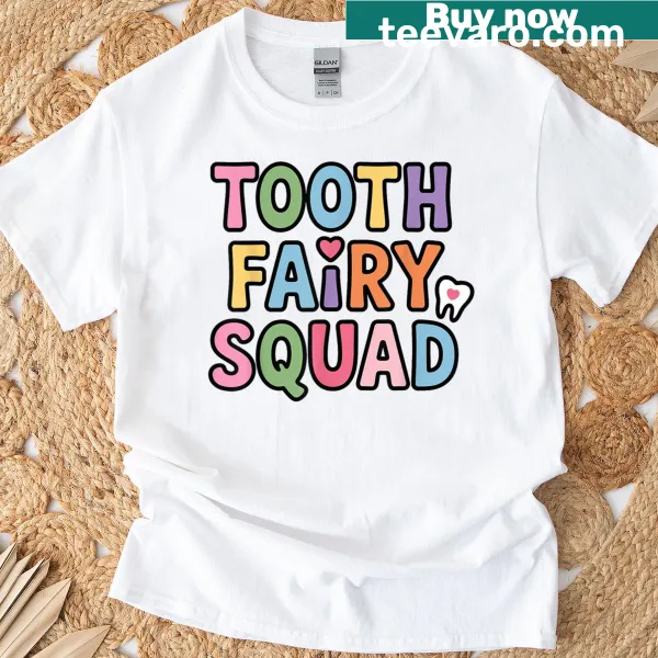 Whimsical Tooth Fairy art illustration on a t-shirt
