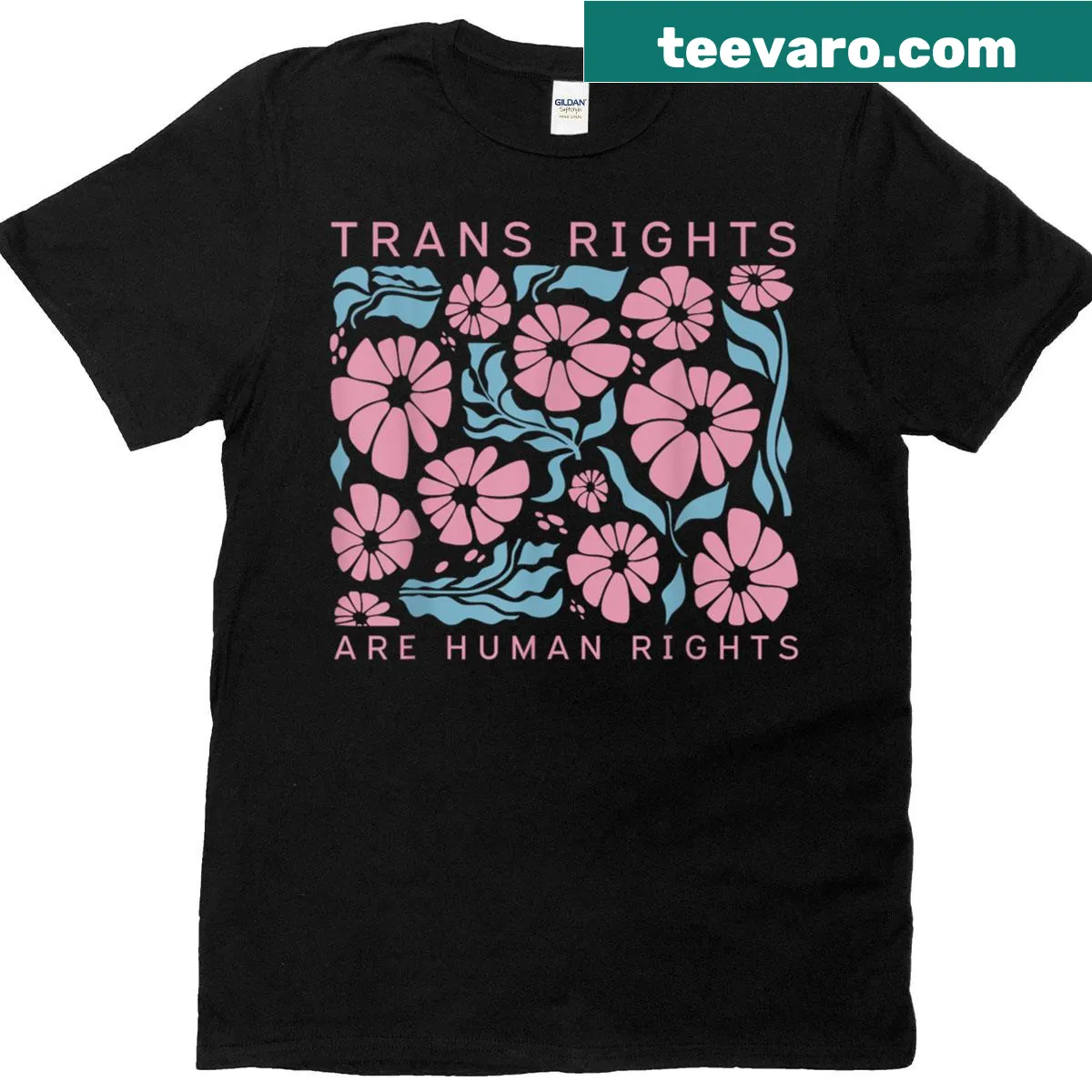 T-shirt with the phrase 'Trans Rights Are Human Rights' in a floral design — on a men's t-shirt
