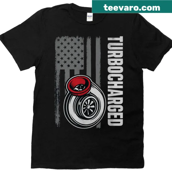 Vintage Turbocharged t-shirt featuring American flag and turbocharger design