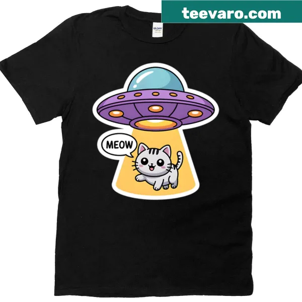 Cute cat being abducted by UFO on a fun t-shirt