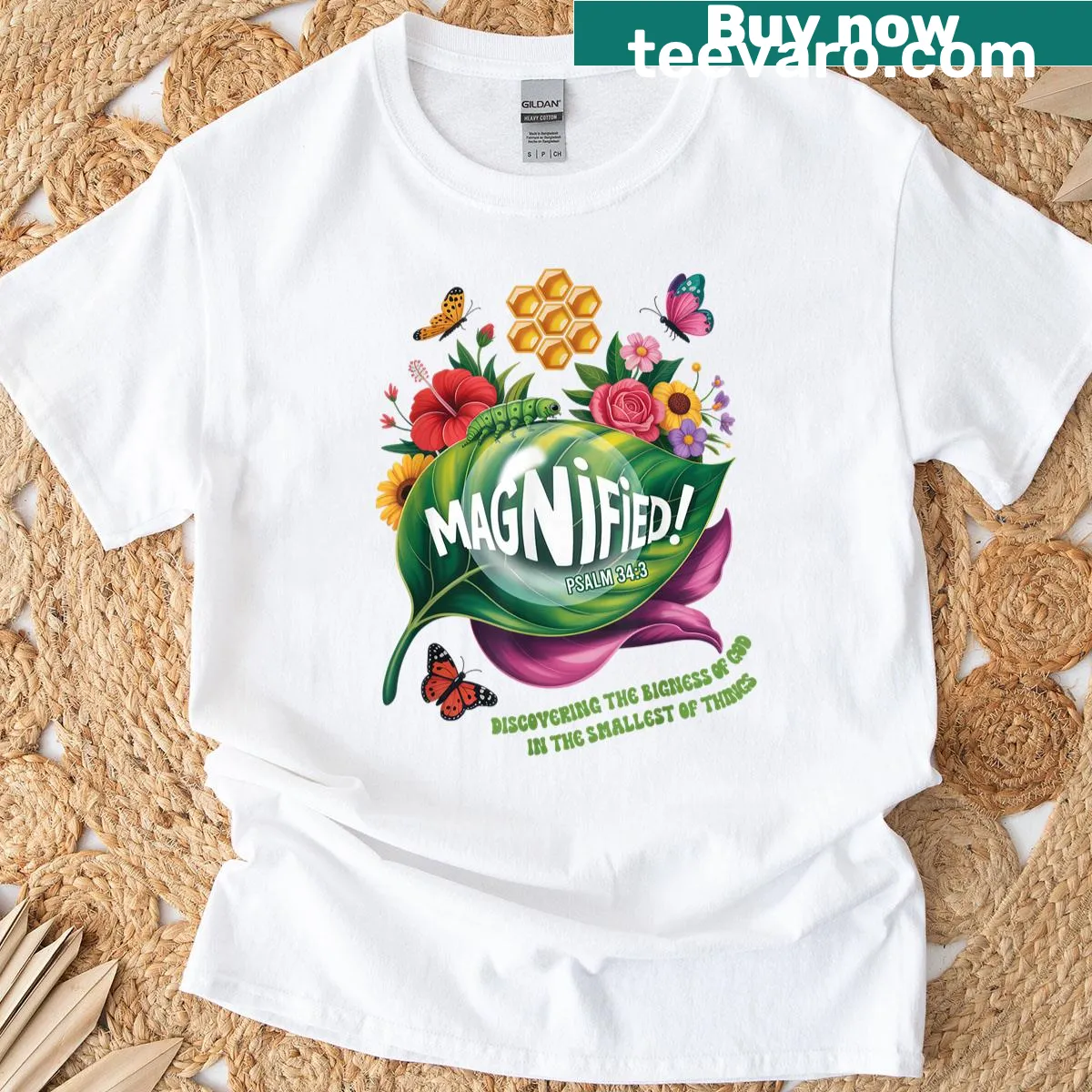 Illustrative T-shirt featuring magnified insects design — on a men's t-shirt