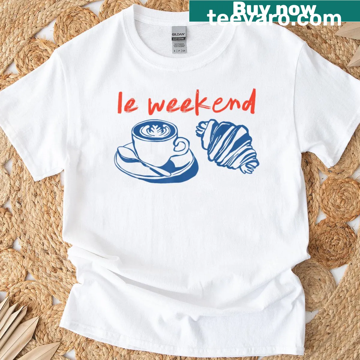 Vintage French breakfast t-shirt with coffee and croissant design — on a men's t-shirt