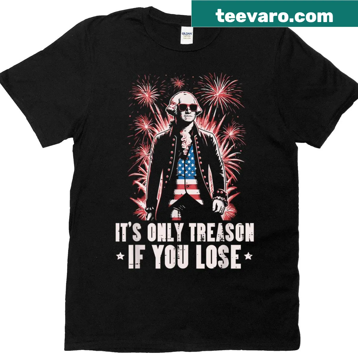 Funny 4th of July T-shirt with the phrase 'Washington Treason.' — on a men's t-shirt