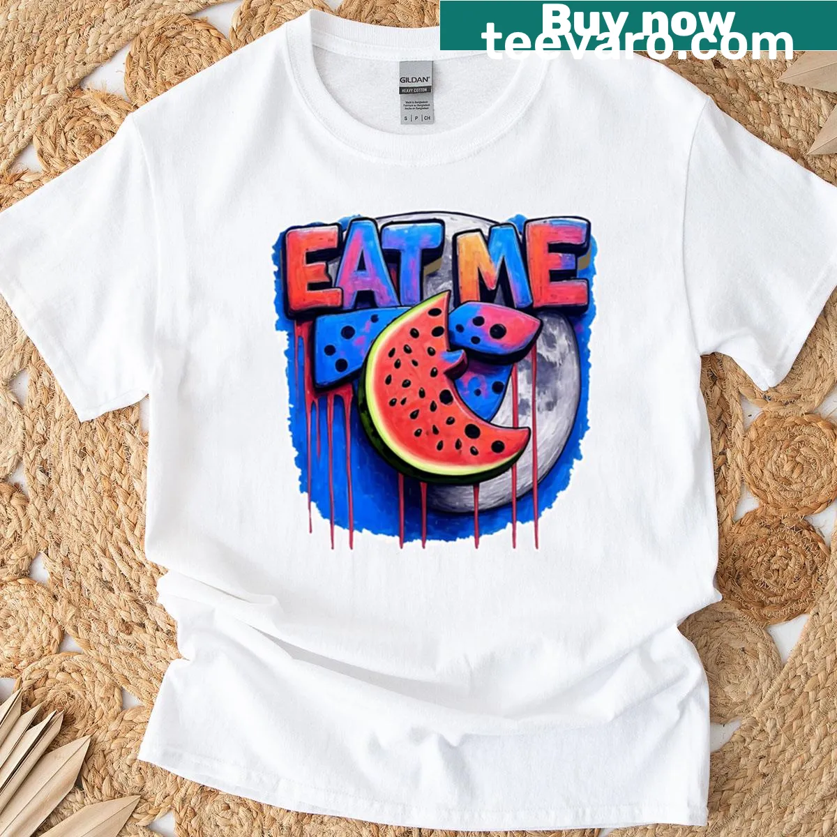 Fun watermelon t-shirt with playful fruit illustration — on a men's t-shirt