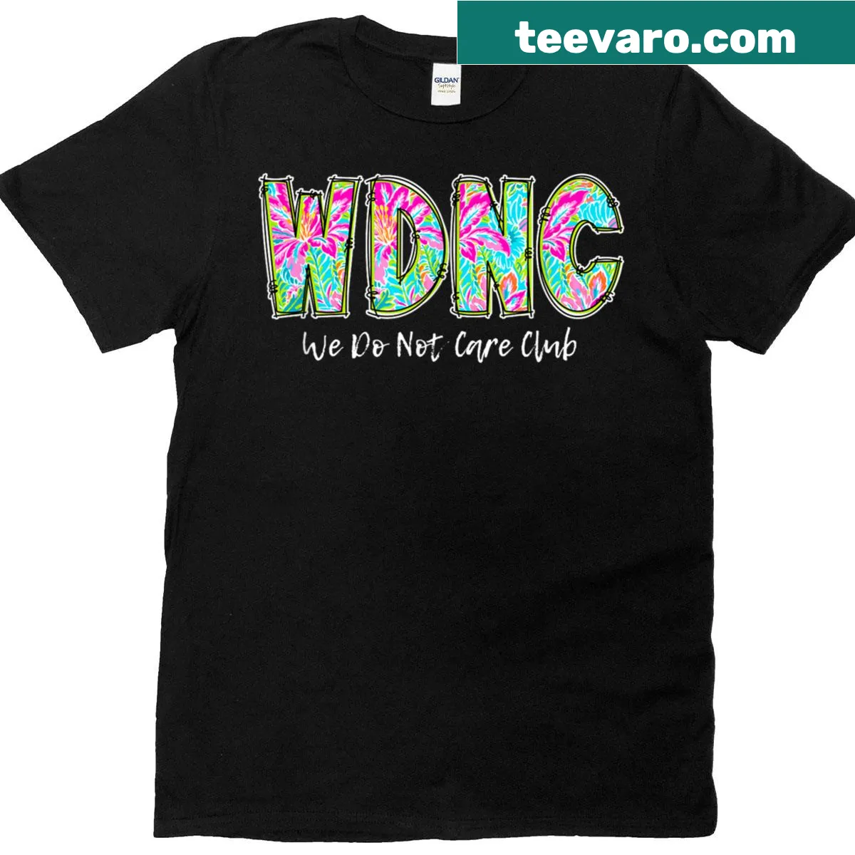 Edgy T-shirt with 'Wdnc - We Do Not Care Club' text for relaxed wear — on a men's t-shirt