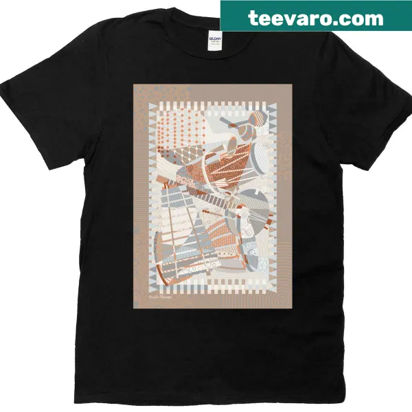 Abstract art featuring West African musical instruments
