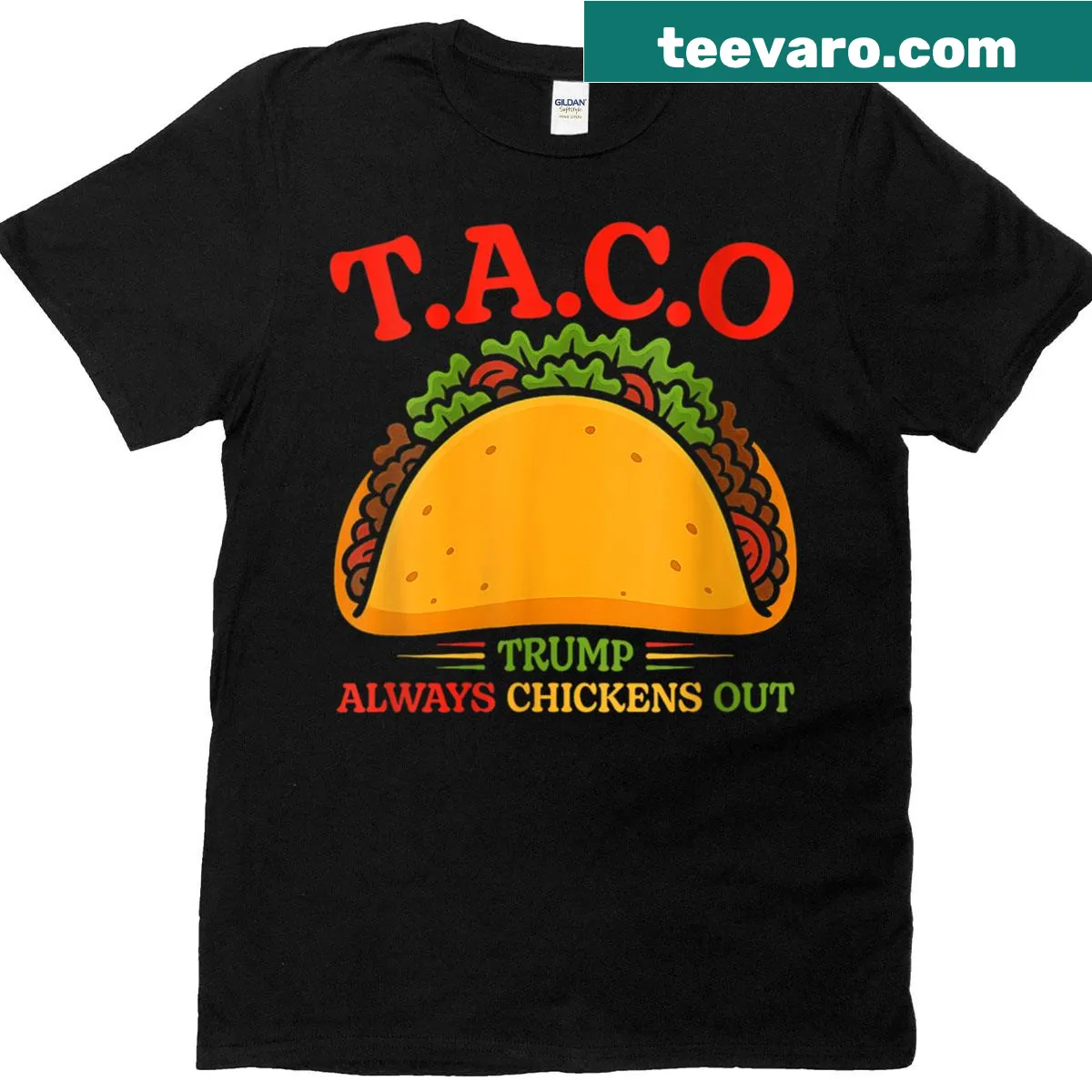 Funny women's T-shirt with taco illustration and humorous text. — on a men's t-shirt