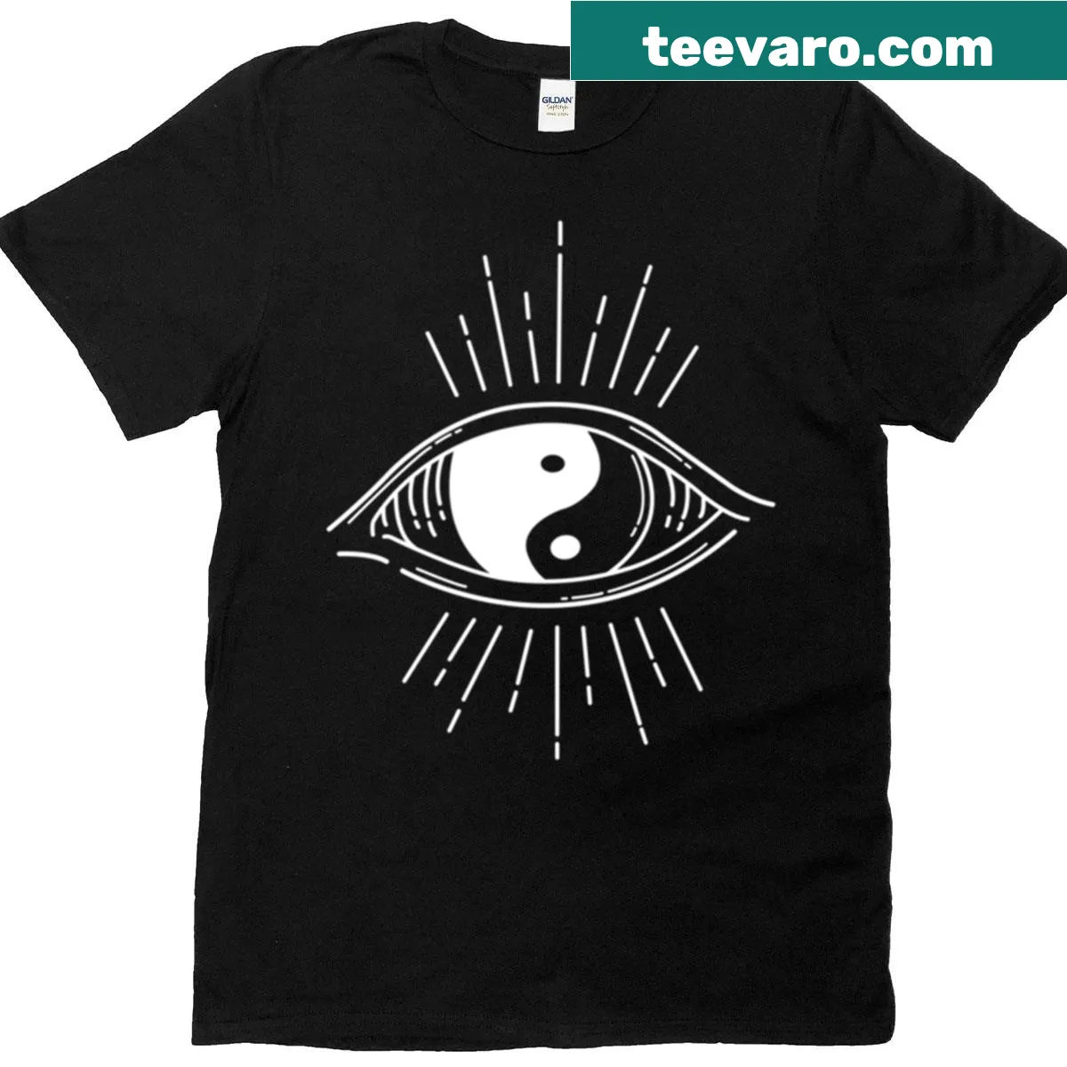 Yin yang symbol with an eye graphic on T-shirt — on a men's t-shirt