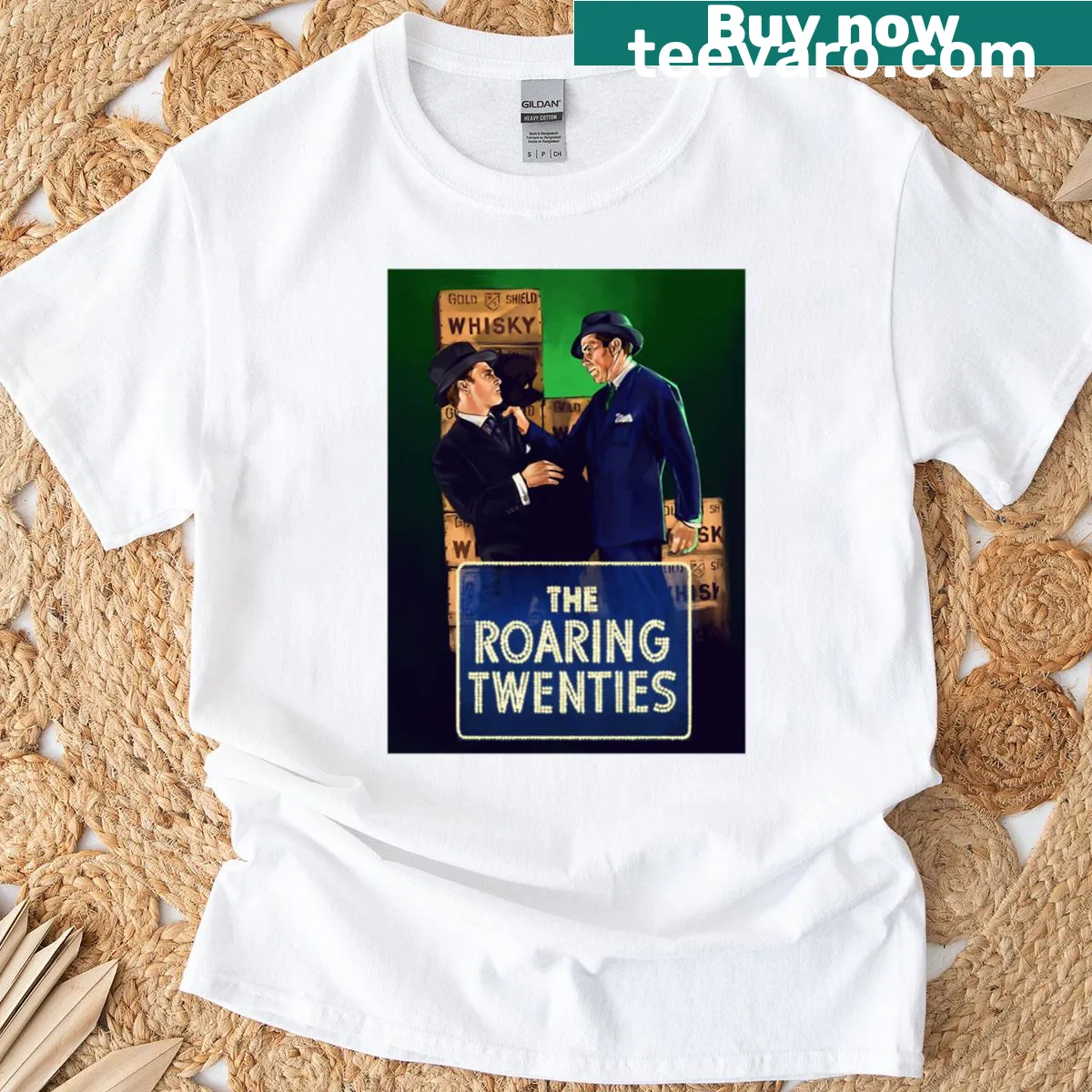 Premium T-shirt featuring gangster film inspired graphics and bold text — on a men's t-shirt