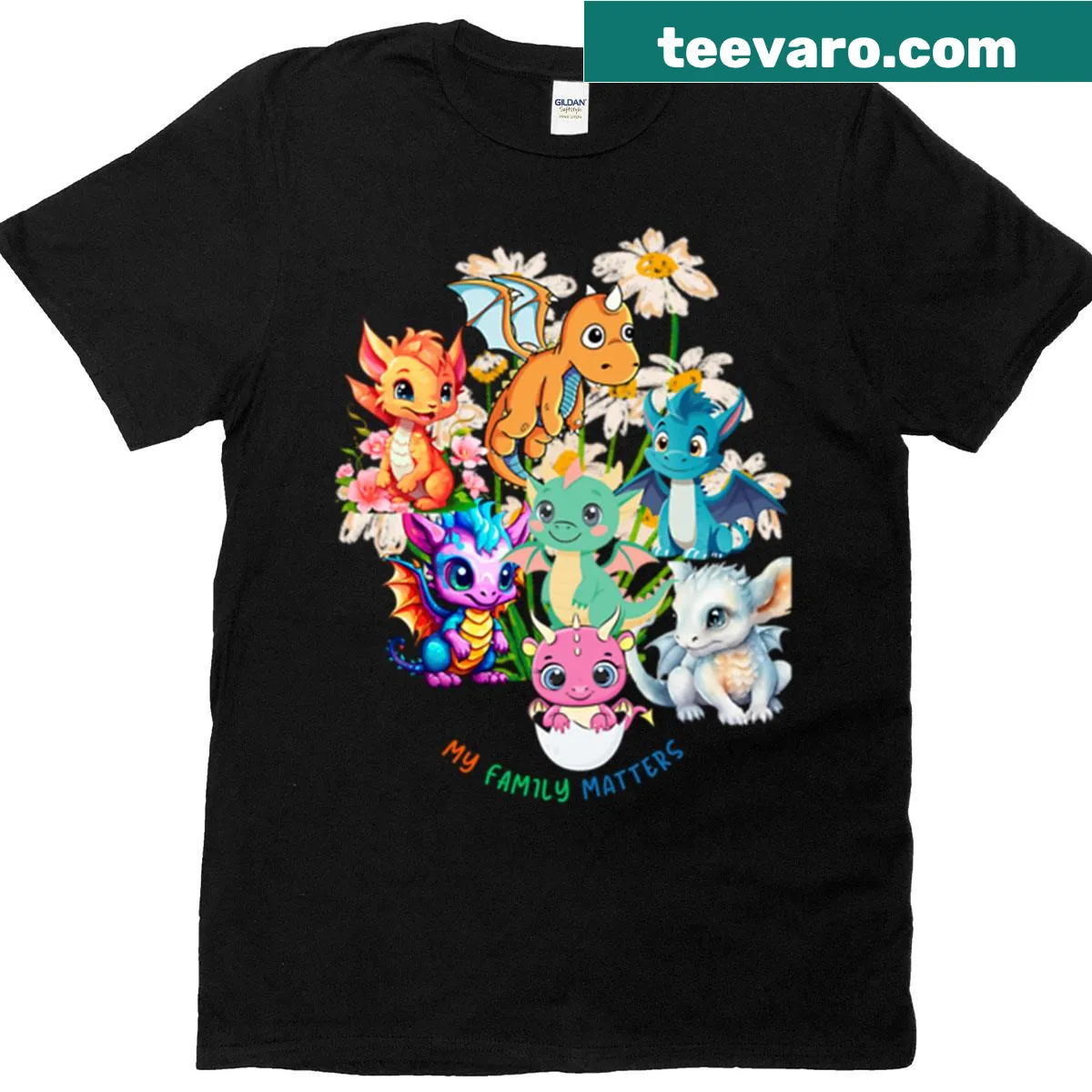 Cute t-shirt featuring baby dragons and the quote 'My Family Matters' — on a men's t-shirt