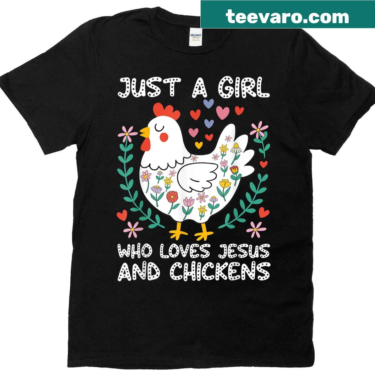 T-shirt with text: A Girl Who Loves Jesus And Chickens — on a men's t-shirt