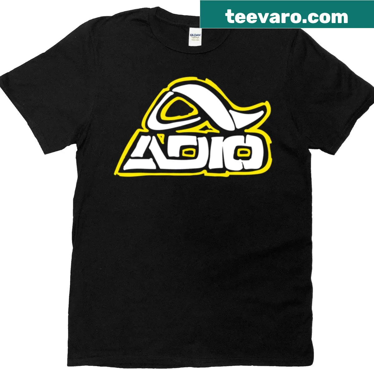 Adio logo t-shirt in bold typography — on a men's t-shirt