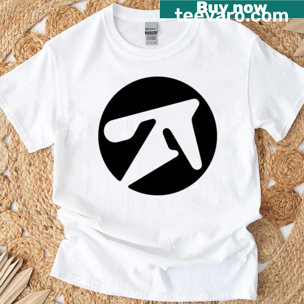 Black Aphex Twin logo t-shirt in a minimalist style — on a men's t-shirt