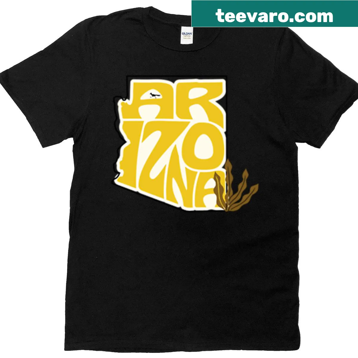 Arizona-themed T-shirt showcasing typography inspired by the state — on a men's t-shirt