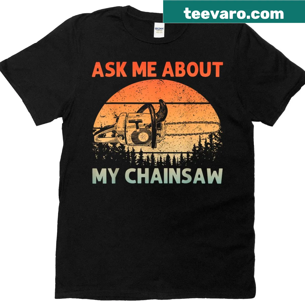 Chainsaw art-themed T-shirt showcasing lumberjack-inspired graphics — on a men's t-shirt